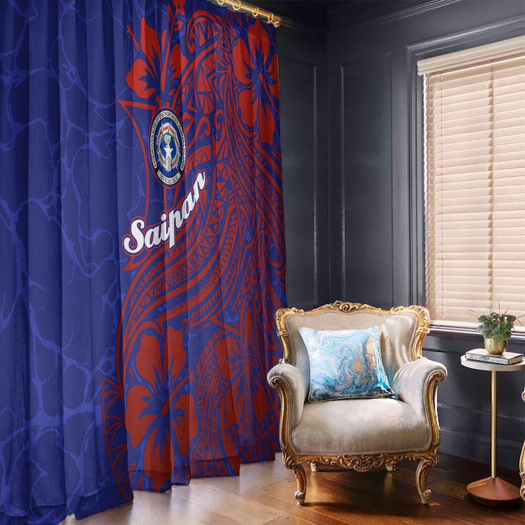 Saipan Northern Mariana Islands Window Curtain Polynesian Tribal Tattoo Art With Hibiscus Flowers And Seal TS04 - Polynesian Pride