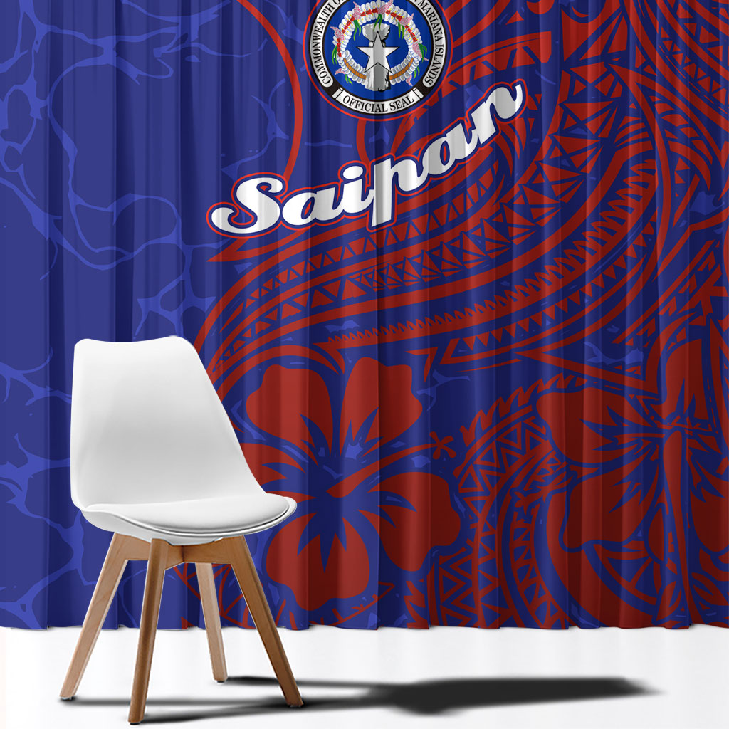 Saipan Northern Mariana Islands Window Curtain Polynesian Tribal Tattoo Art With Hibiscus Flowers And Seal TS04 - Polynesian Pride