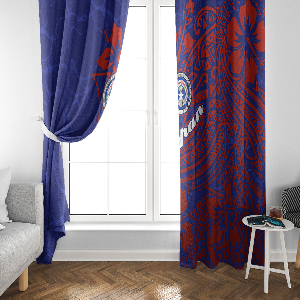 Saipan Northern Mariana Islands Window Curtain Polynesian Tribal Tattoo Art With Hibiscus Flowers And Seal TS04 - Polynesian Pride