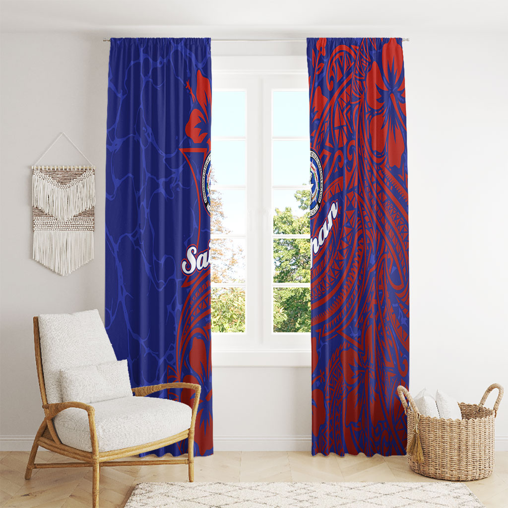 Saipan Northern Mariana Islands Window Curtain Polynesian Tribal Tattoo Art With Hibiscus Flowers And Seal TS04 - Polynesian Pride