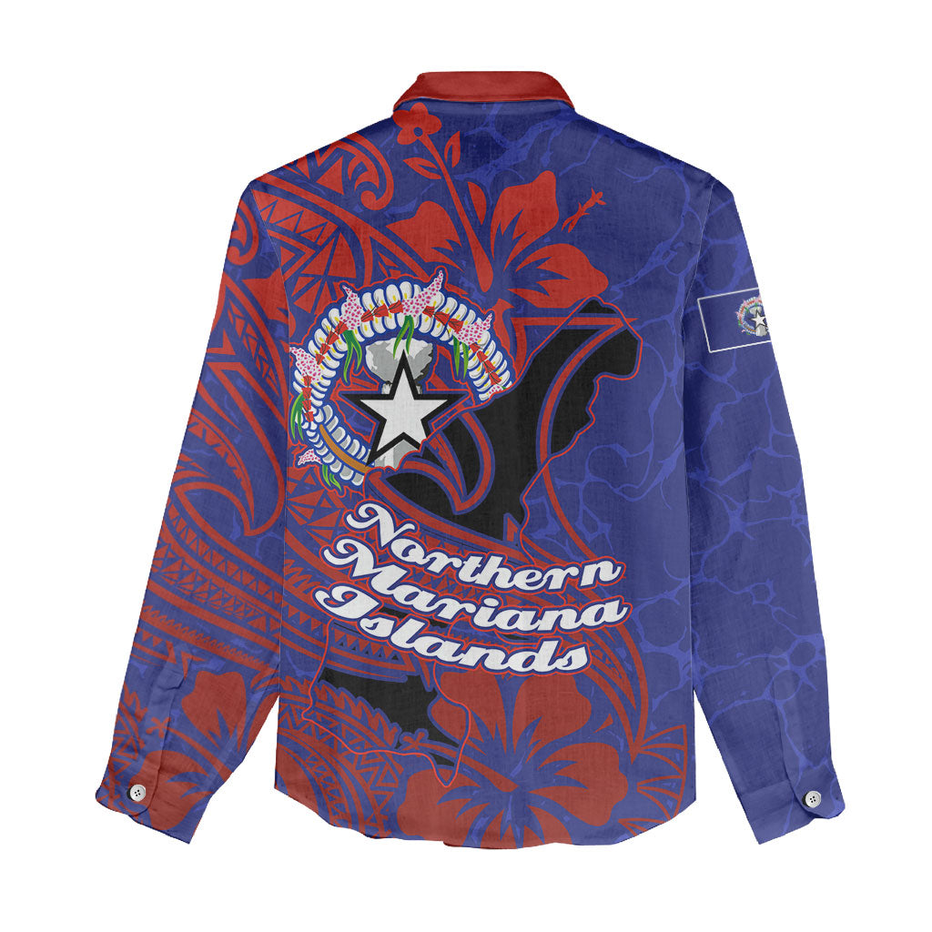 Saipan Northern Mariana Islands Women Casual Shirt Polynesian Tribal Tattoo Art With Hibiscus Flowers And Seal