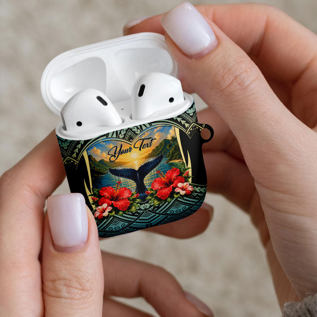 Personalized Masefau American Samoa Whale AirPods Case Polynesian Tribal Pattern Tropical Hibiscus