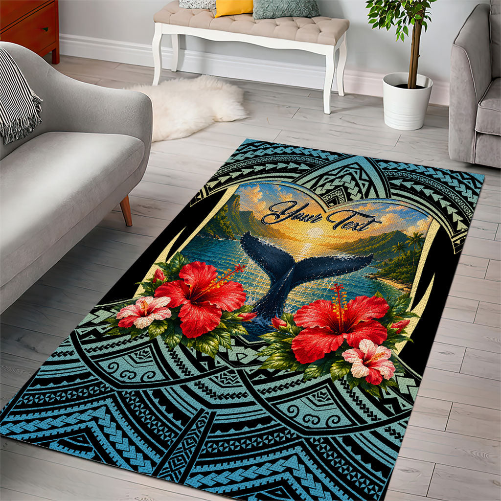 Personalized Masefau American Samoa Whale Area Rug Polynesian Tribal Pattern Tropical Hibiscus