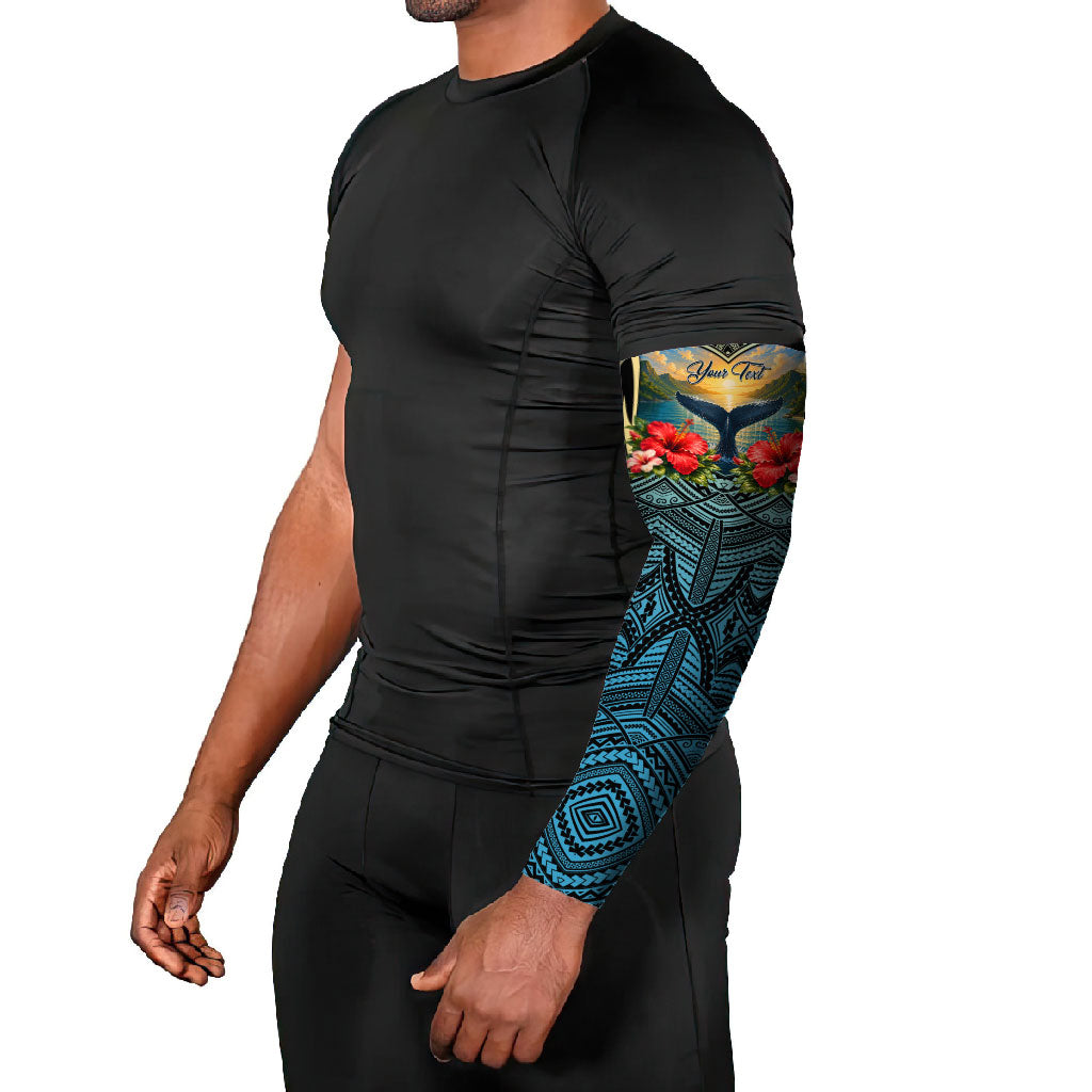 Personalized Masefau American Samoa Whale Arm Sleeves Polynesian Tribal Pattern Tropical Hibiscus