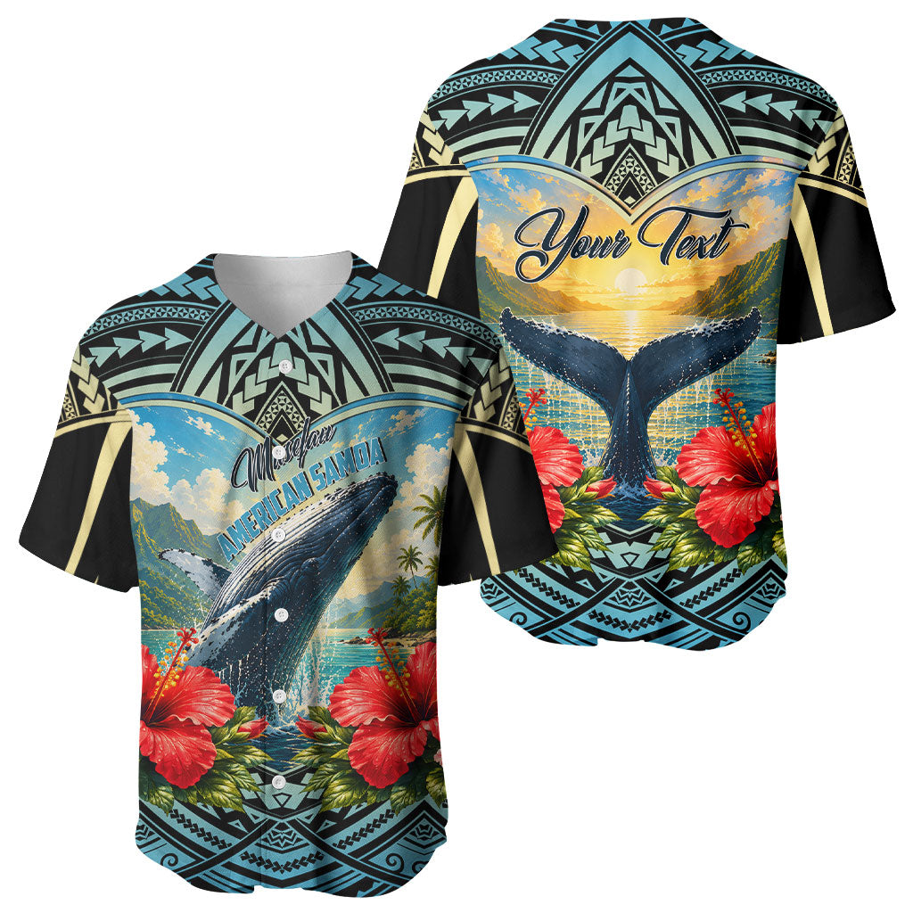 Personalized Masefau American Samoa Whale Baseball Jersey Polynesian Tribal Pattern Tropical Hibiscus
