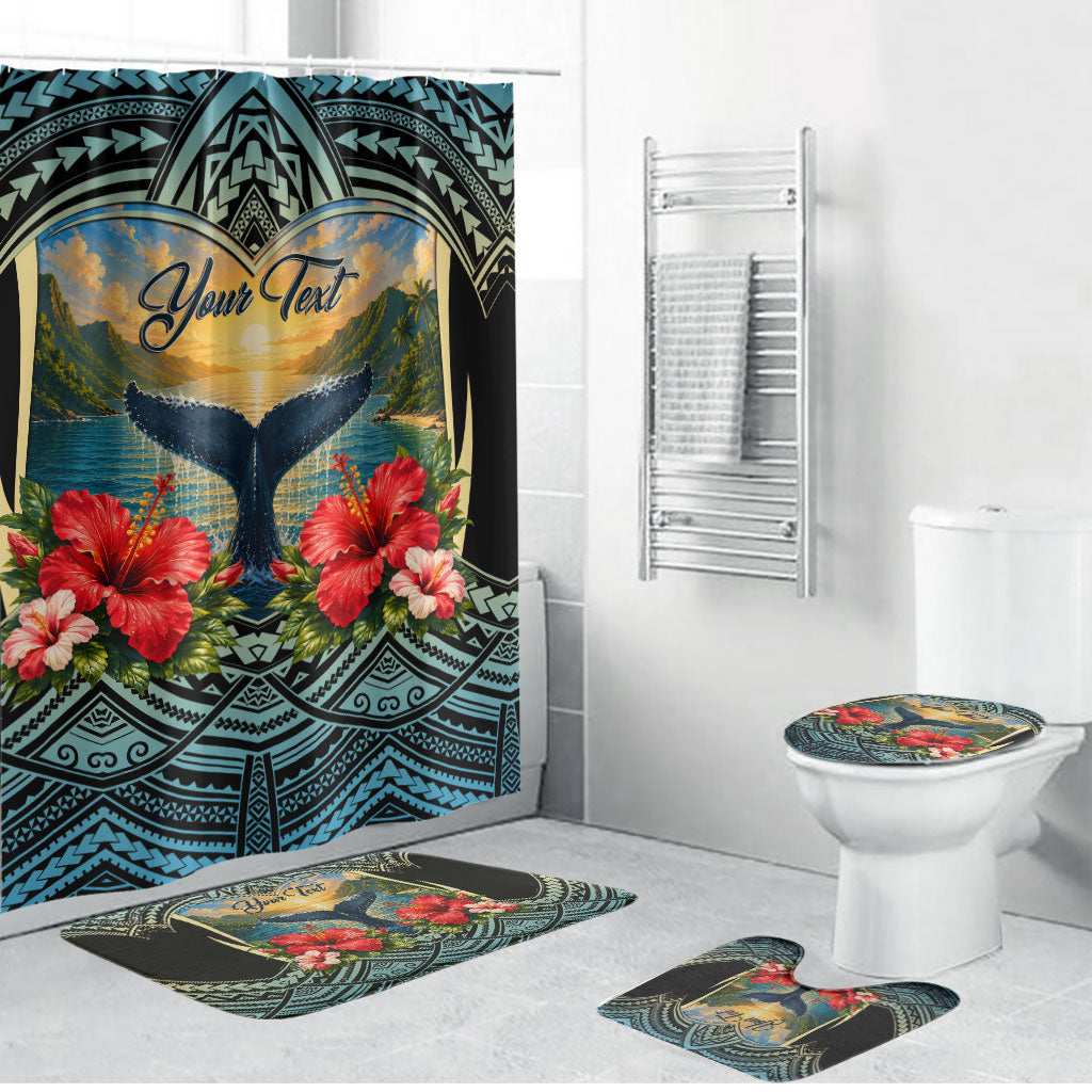 Personalized Masefau American Samoa Whale Bathroom Set Polynesian Tribal Pattern Tropical Hibiscus