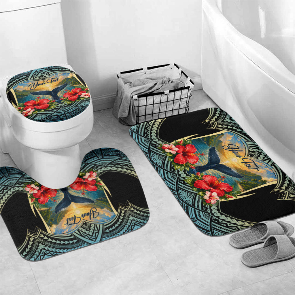 Personalized Masefau American Samoa Whale Bathroom Set Polynesian Tribal Pattern Tropical Hibiscus