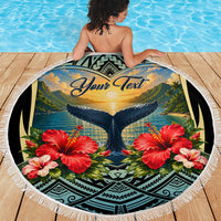Personalized Masefau American Samoa Whale Beach Blanket Polynesian Tribal Pattern Tropical Hibiscus