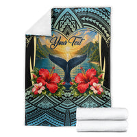 Personalized Masefau American Samoa Whale Blanket Polynesian Tribal Pattern Tropical Hibiscus