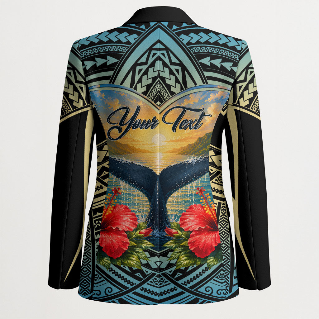 Personalized Masefau American Samoa Whale Blazer Polynesian Tribal Pattern Tropical Hibiscus