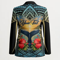 Personalized Masefau American Samoa Whale Blazer Polynesian Tribal Pattern Tropical Hibiscus