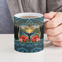 Personalized Masefau American Samoa Whale Ceramic Mug Polynesian Tribal Pattern Tropical Hibiscus