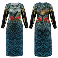 Personalized Masefau American Samoa Whale Couples Matching Long Sleeve Bodycon Dress and Hawaiian Shirt Polynesian Tribal Pattern Tropical Hibiscus TS04 - Polynesian Pride