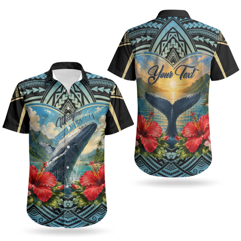 Personalized Masefau American Samoa Whale Couples Matching Short Sleeve Bodycon Dress and Hawaiian Shirt Polynesian Tribal Pattern Tropical Hibiscus TS04 - Polynesian Pride