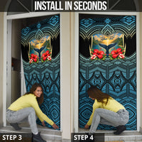 Personalized Masefau American Samoa Whale Door Cover Polynesian Tribal Pattern Tropical Hibiscus