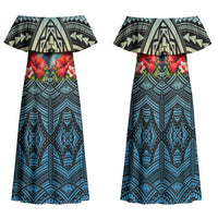 Personalized Masefau American Samoa Whale Family Matching Off Shoulder Maxi Dress and Hawaiian Shirt Polynesian Tribal Pattern Tropical Hibiscus