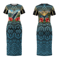 Personalized Masefau American Samoa Whale Family Matching Short Sleeve Bodycon Dress and Hawaiian Shirt Polynesian Tribal Pattern Tropical Hibiscus TS04 Mom's Dress Black Blue - Polynesian Pride