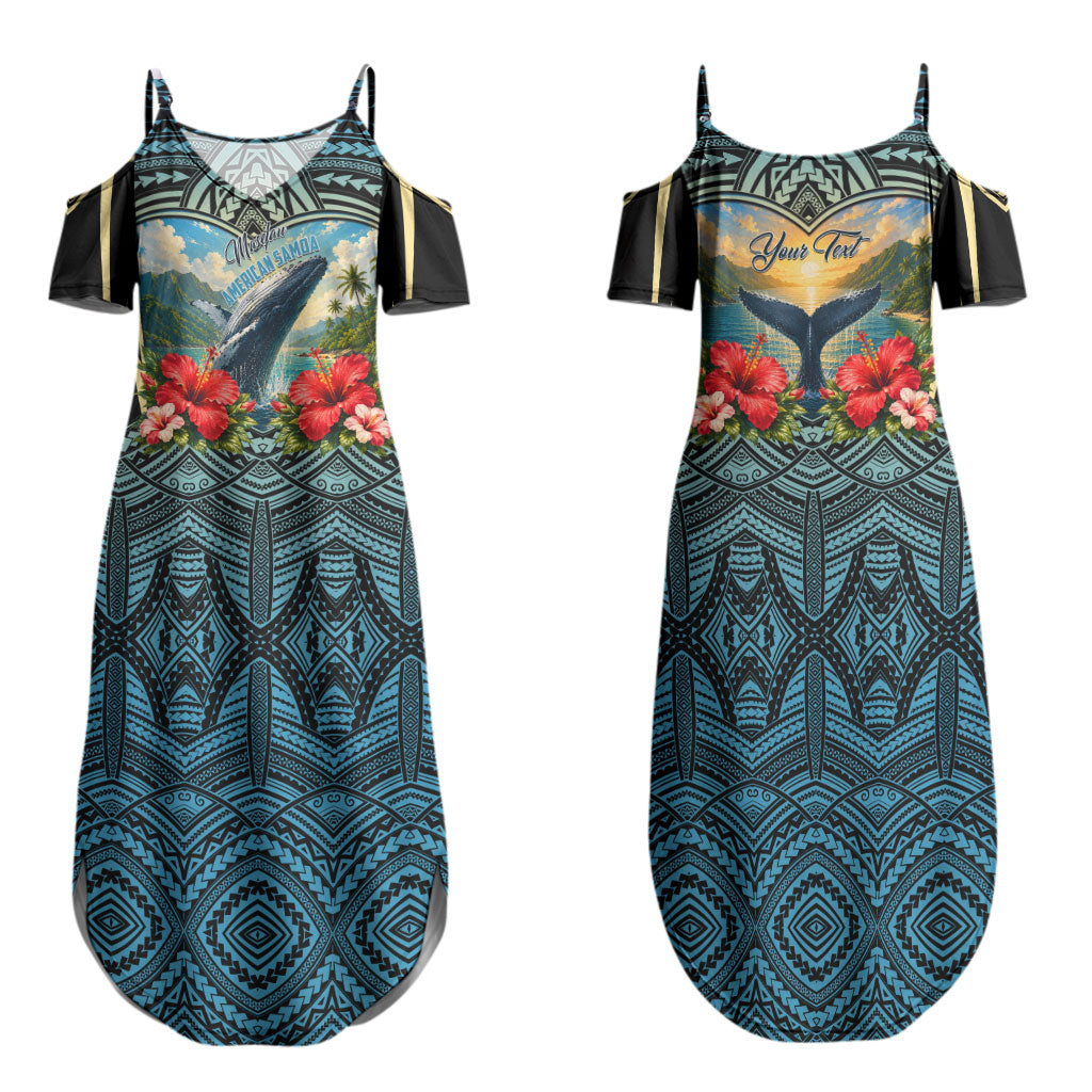 Personalized Masefau American Samoa Whale Family Matching Summer Maxi Dress and Hawaiian Shirt Polynesian Tribal Pattern Tropical Hibiscus TS04 Mom's Dress Black Blue - Polynesian Pride