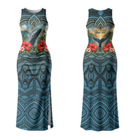 Personalized Masefau American Samoa Whale Family Matching Tank Maxi Dress and Hawaiian Shirt Polynesian Tribal Pattern Tropical Hibiscus TS04 Mom's Dress Black Blue - Polynesian Pride