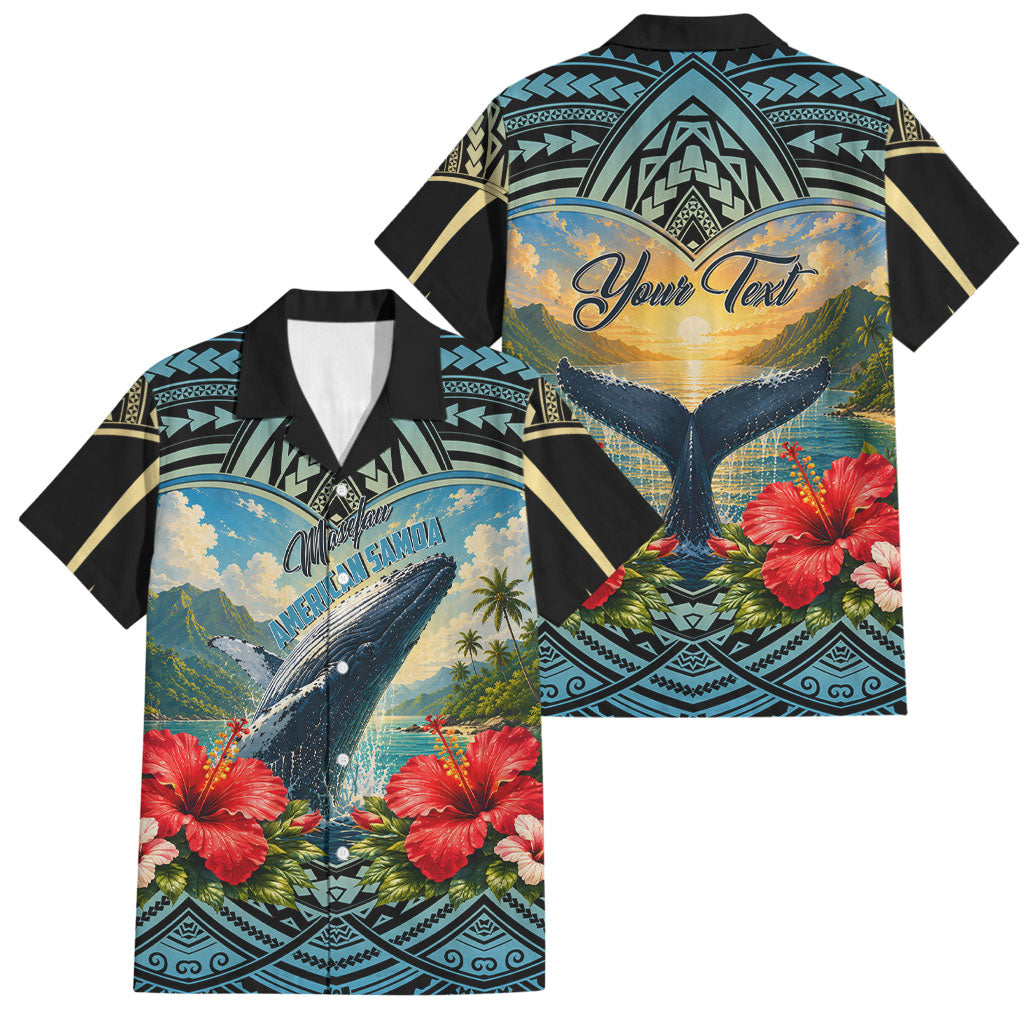Personalized Masefau American Samoa Whale Family Matching Tank Maxi Dress and Hawaiian Shirt Polynesian Tribal Pattern Tropical Hibiscus TS04 Dad's Shirt - Short Sleeve Black Blue - Polynesian Pride