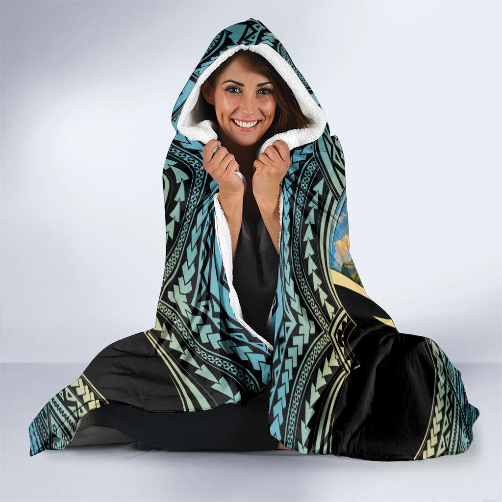 Personalized Masefau American Samoa Whale Hooded Blanket Polynesian Tribal Pattern Tropical Hibiscus