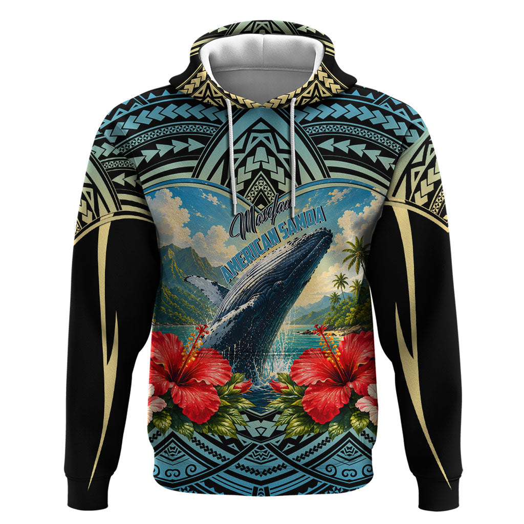 Personalized Masefau American Samoa Whale Hoodie Polynesian Tribal Pattern Tropical Hibiscus TS04 Pullover Hoodie Black Blue - Polynesian Pride