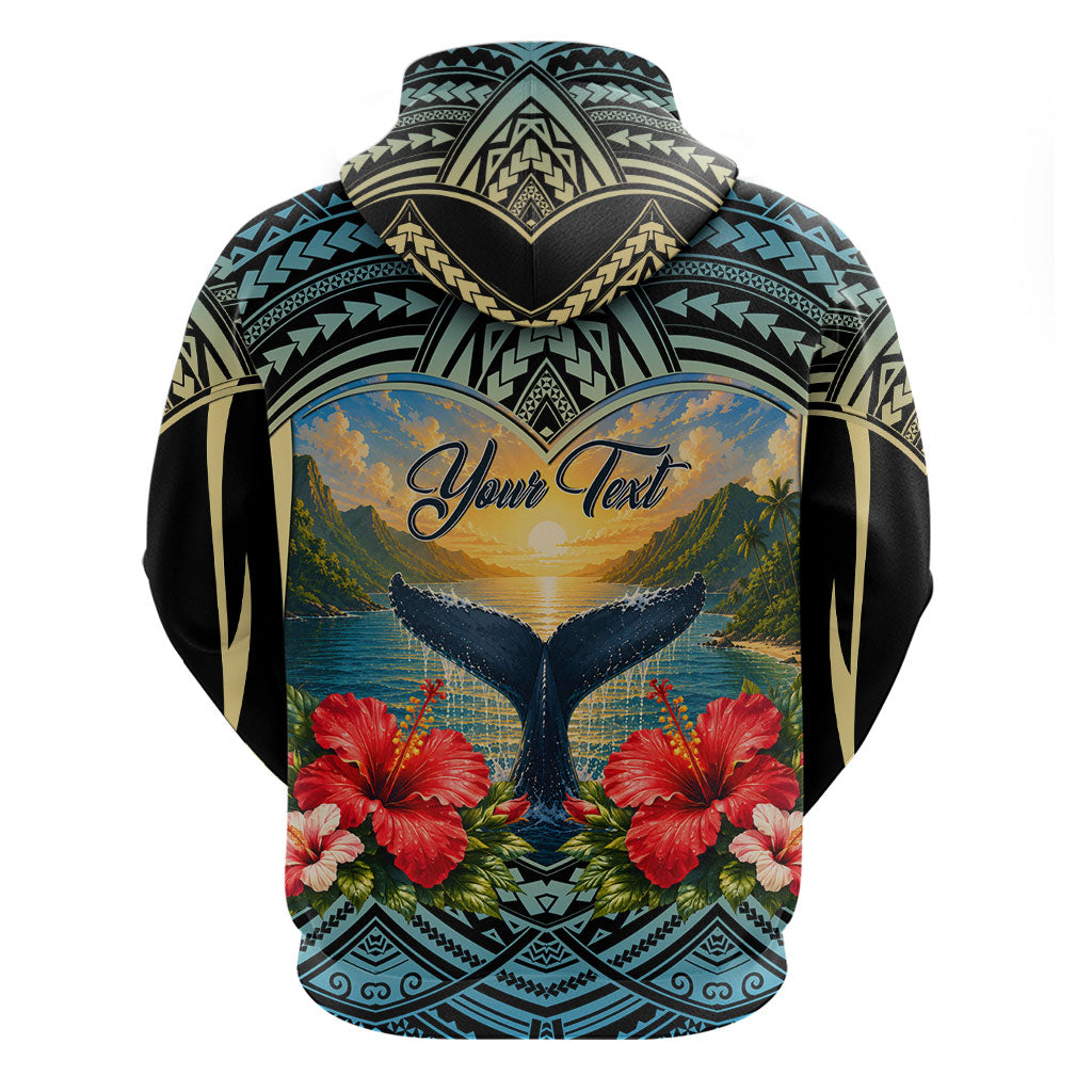 Personalized Masefau American Samoa Whale Hoodie Polynesian Tribal Pattern Tropical Hibiscus