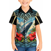 Personalized Masefau American Samoa Whale Kid Hawaiian Shirt Polynesian Tribal Pattern Tropical Hibiscus