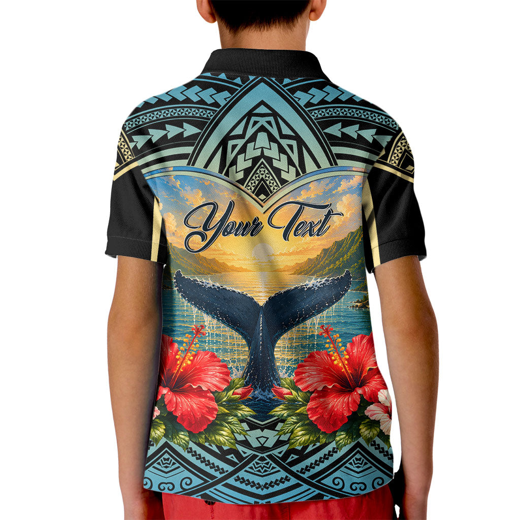 Personalized Masefau American Samoa Whale Kid Polo Shirt Polynesian Tribal Pattern Tropical Hibiscus