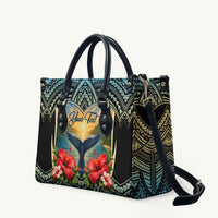 Personalized Masefau American Samoa Whale Leather Bag Polynesian Tribal Pattern Tropical Hibiscus