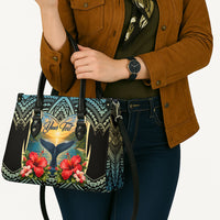 Personalized Masefau American Samoa Whale Leather Bag Polynesian Tribal Pattern Tropical Hibiscus