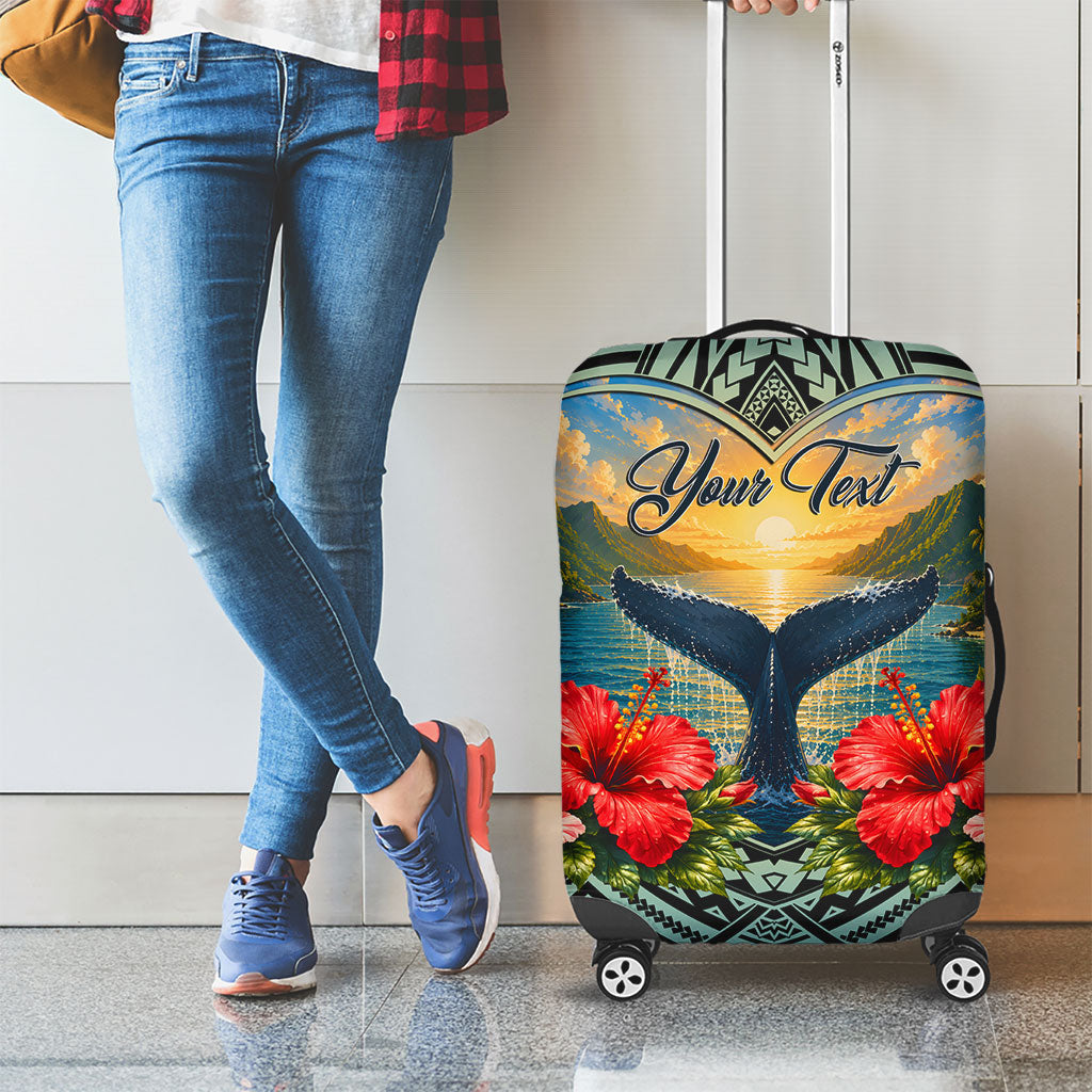 Personalized Masefau American Samoa Whale Luggage Cover Polynesian Tribal Pattern Tropical Hibiscus