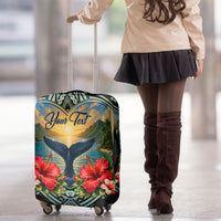 Personalized Masefau American Samoa Whale Luggage Cover Polynesian Tribal Pattern Tropical Hibiscus