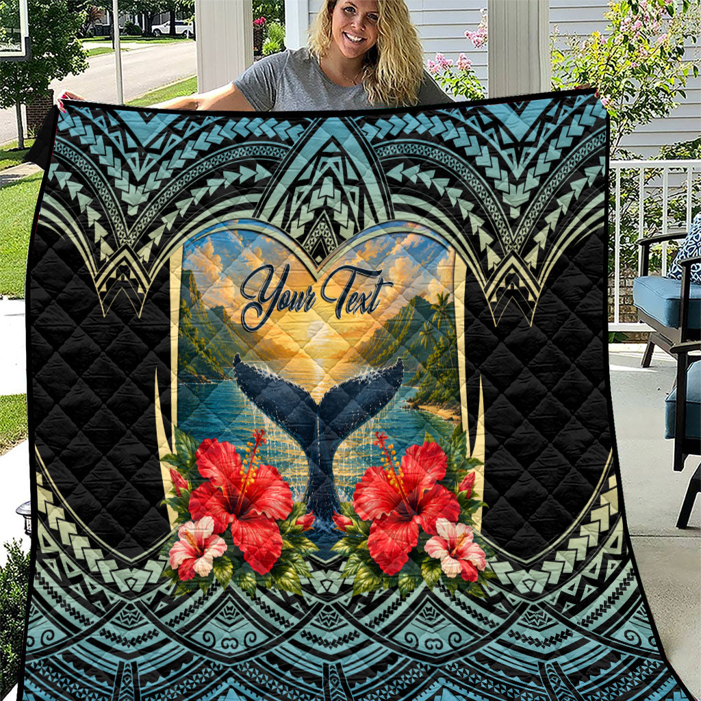 Personalized Masefau American Samoa Whale Quilt Polynesian Tribal Pattern Tropical Hibiscus
