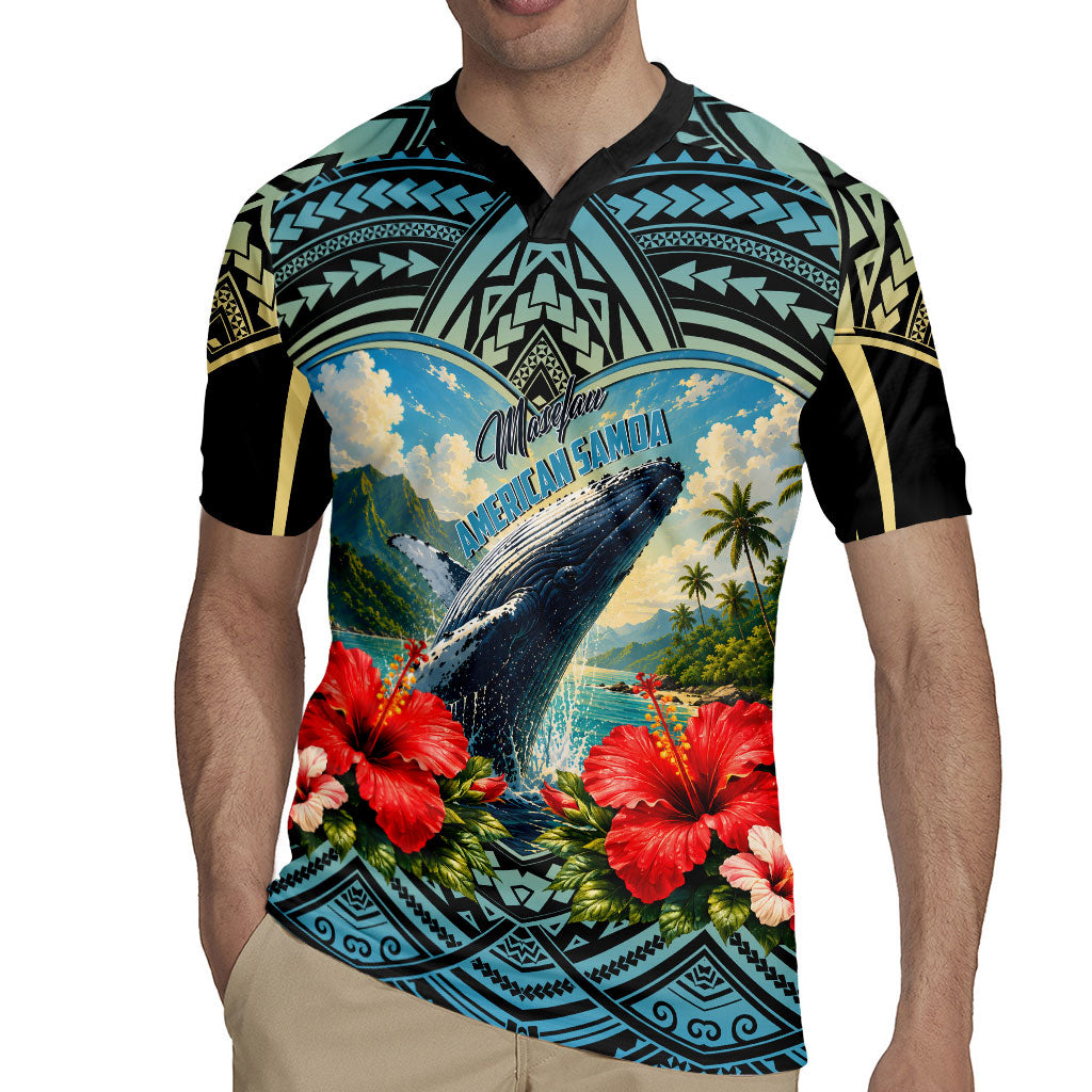 Personalized Masefau American Samoa Whale Rugby Jersey Polynesian Tribal Pattern Tropical Hibiscus