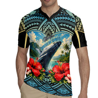 Personalized Masefau American Samoa Whale Rugby Jersey Polynesian Tribal Pattern Tropical Hibiscus
