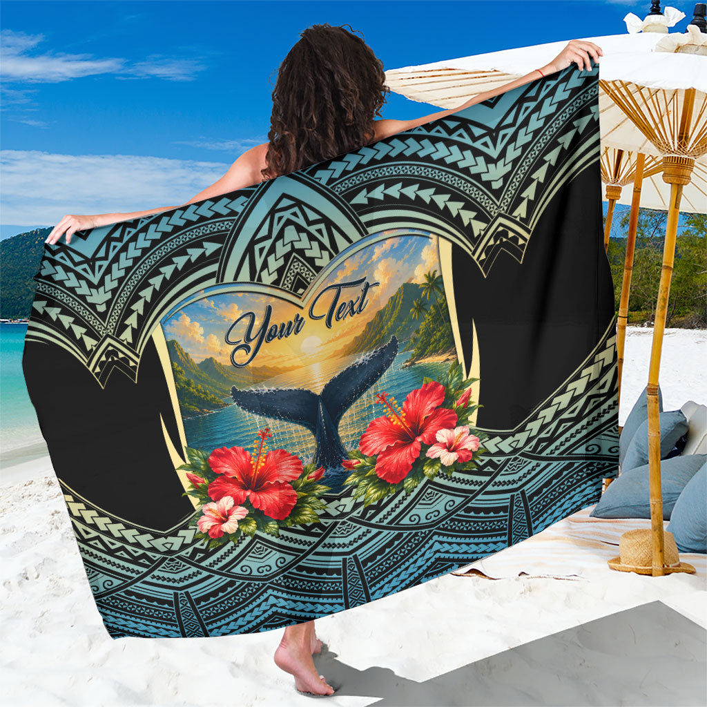 Personalized Masefau American Samoa Whale Sarong Polynesian Tribal Pattern Tropical Hibiscus TS04 One Size 44 x 66 inches Black Blue - Polynesian Pride