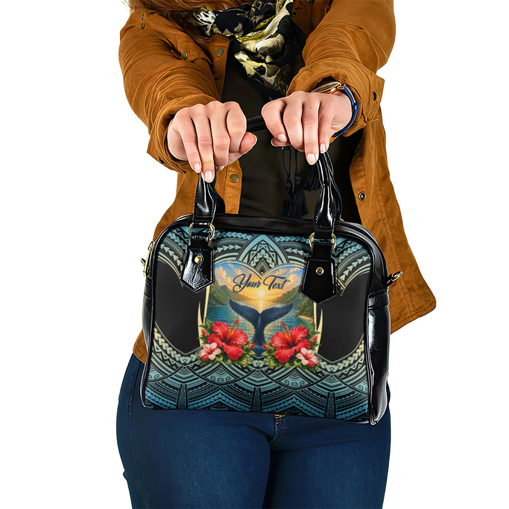 Personalized Masefau American Samoa Whale Shoulder Handbag Polynesian Tribal Pattern Tropical Hibiscus