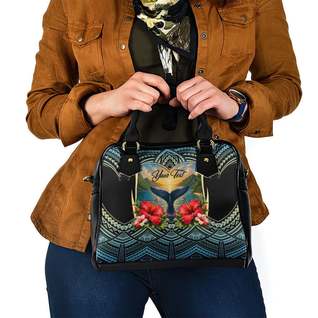 Personalized Masefau American Samoa Whale Shoulder Handbag Polynesian Tribal Pattern Tropical Hibiscus