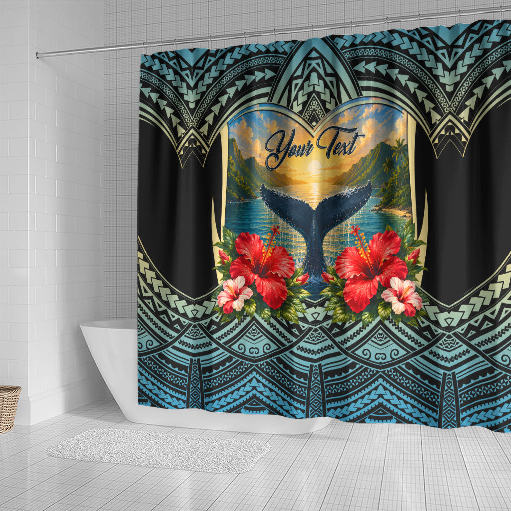 Personalized Masefau American Samoa Whale Shower Curtain Polynesian Tribal Pattern Tropical Hibiscus