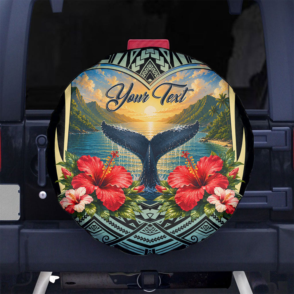 Personalized Masefau American Samoa Whale Spare Tire Cover Polynesian Tribal Pattern Tropical Hibiscus