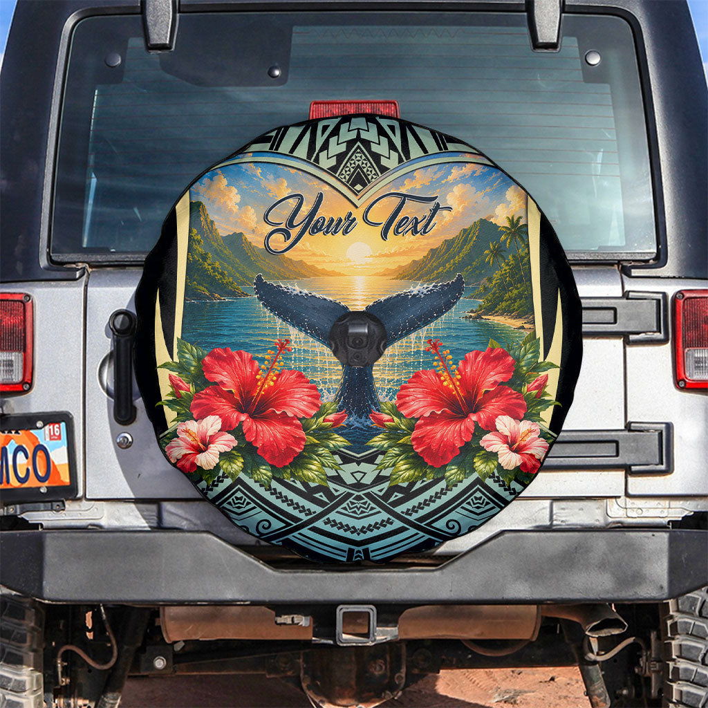 Personalized Masefau American Samoa Whale Spare Tire Cover Polynesian Tribal Pattern Tropical Hibiscus