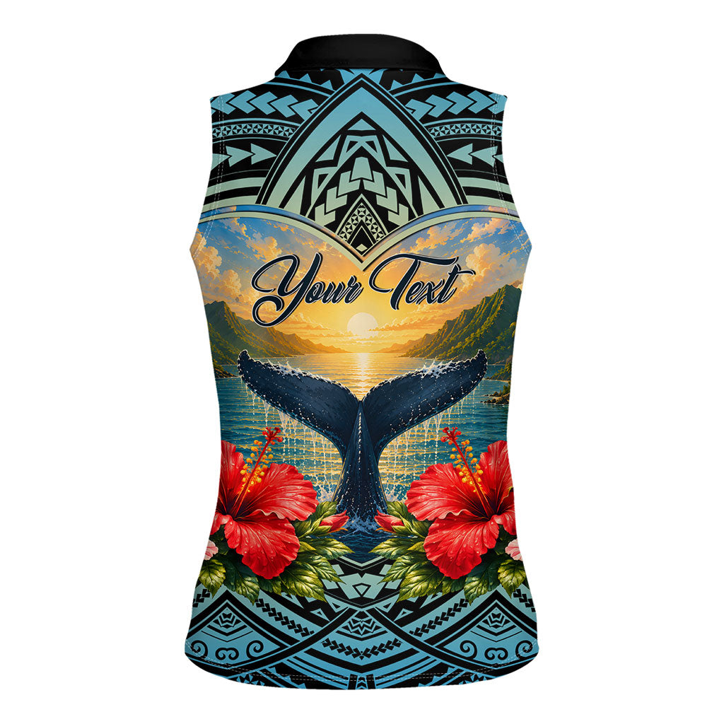 Personalized Masefau American Samoa Whale Women Sleeveless Polo Shirt Polynesian Tribal Pattern Tropical Hibiscus TS04 - Polynesian Pride