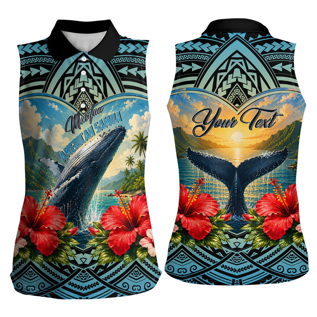 Personalized Masefau American Samoa Whale Women Sleeveless Polo Shirt Polynesian Tribal Pattern Tropical Hibiscus TS04 - Polynesian Pride