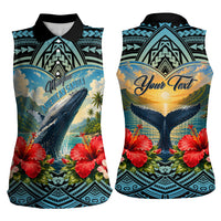 Personalized Masefau American Samoa Whale Women Sleeveless Polo Shirt Polynesian Tribal Pattern Tropical Hibiscus TS04 - Polynesian Pride