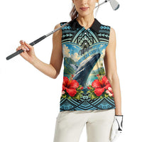 Personalized Masefau American Samoa Whale Women Sleeveless Polo Shirt Polynesian Tribal Pattern Tropical Hibiscus TS04 - Polynesian Pride