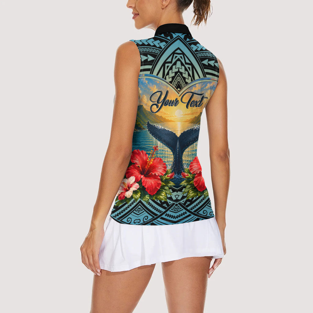 Personalized Masefau American Samoa Whale Women Sleeveless Polo Shirt Polynesian Tribal Pattern Tropical Hibiscus TS04 - Polynesian Pride
