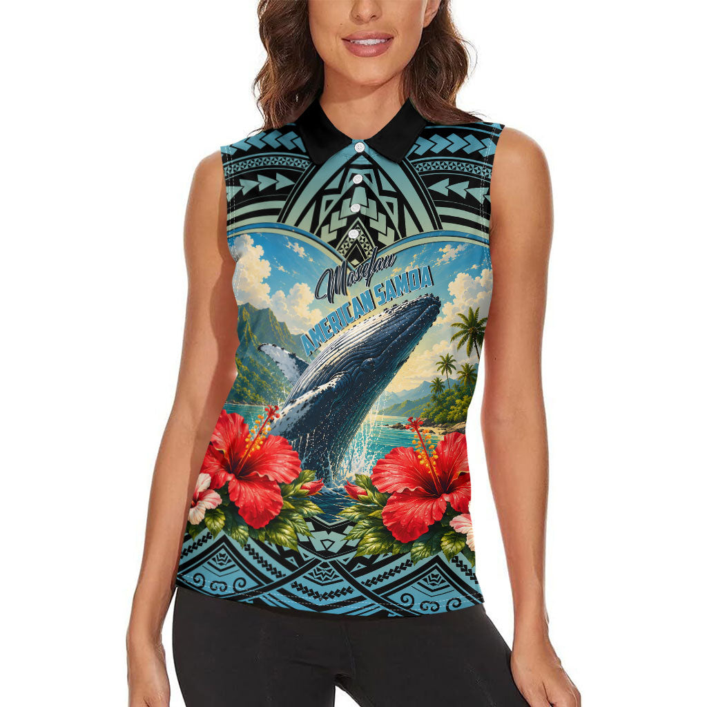 Personalized Masefau American Samoa Whale Women Sleeveless Polo Shirt Polynesian Tribal Pattern Tropical Hibiscus TS04 - Polynesian Pride