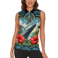 Personalized Masefau American Samoa Whale Women Sleeveless Polo Shirt Polynesian Tribal Pattern Tropical Hibiscus TS04 - Polynesian Pride
