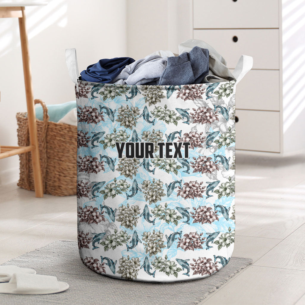 Personalized Masefau American Samoa Laundry Basket Vintage Whale Hibiscus Ocean Waves TS04 White Blue - Polynesian Pride
